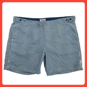 Ibiza Ocean Club Swim Trunks Men 38 Blue White Striped Mesh Lined Drawstring 6"